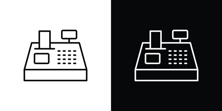 Cash register icon Line drawing illustrations in black and white