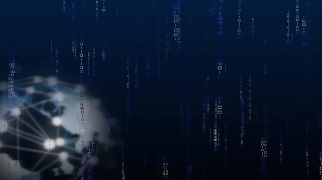 Abstract digital matrix with falling binary code on blue. Tech abstract digital matrix for mainframe database decryption loops. Cyber abstract digital matrix.