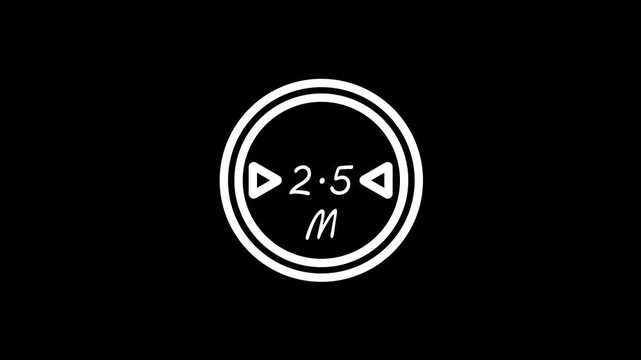Minimalist 2.5 meter height restriction sign animation on black background, 2.5m clearance