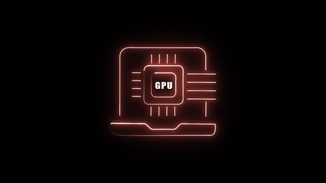 Neon gpu processor animation: high-tech computer hardware concept for gaming and data processing card