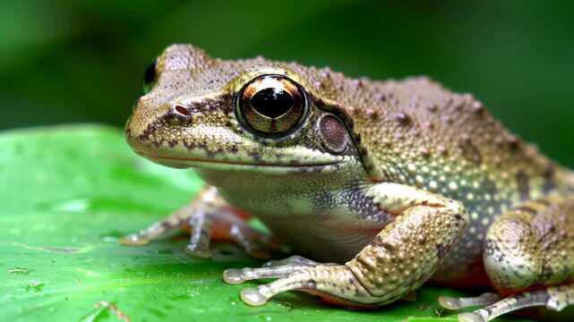 Macro shot of a frog on a leaf with stunning eye detail
