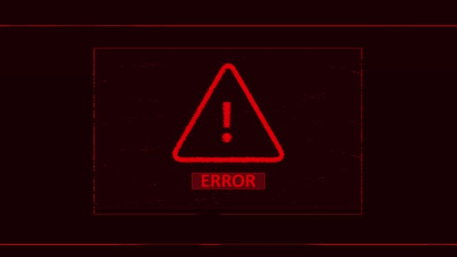Red triangular warning symbol with error text on black. Alert red triangular warning symbol for fatal computer software crashes. Official red triangular warning.