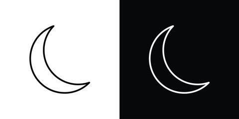 Moon icon Line drawing illustrations in black and white © Tareem