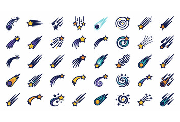 Colorful Shooting Star Comet Meteor Falling Star Galaxy Spiral Icon Vector Collection Set © MdShagarAli