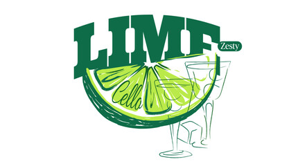 Obraz premium Lime zesty cello drink design. Fresh fruit vector graphic. Summer cocktail poster artwork.