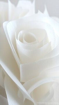 Close-Up of Elegant White Rose Petals with Soft Textures and Layers