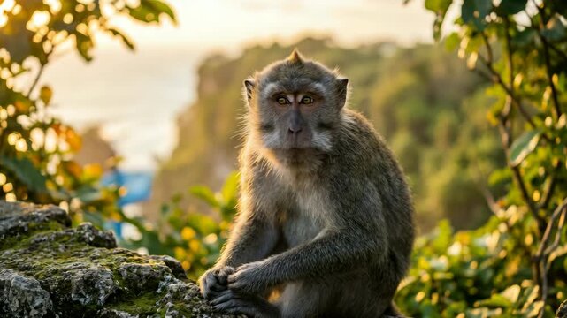 crab eating macaque in bali indonesia mangrove forest golden light close up video