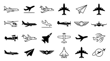Fototapeta premium Airplane Icon Vector Set with Aircraft Flight and Aviation Logo Collection in Black Style