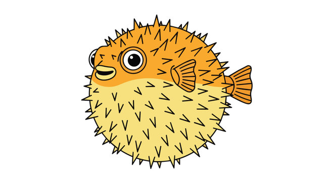 Cute Cartoon Pufferfish Illustration Isolated on White Background with Sharp Spines and Big Eyes Blowfish Design