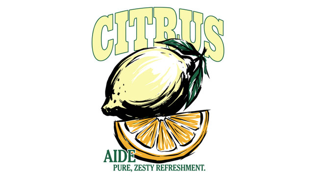 Citrus aide lemon illustration. Pure zesty refreshment. Vintage tshirt graphic design.. Fresh citr