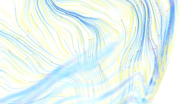 Abstract colorful flowing lines and small dots in digital art style