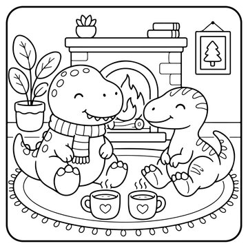 Dinosaurs Comfy days cute and comfy cozy coloring pages