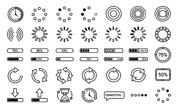Loading, Progress Bars, and Connection Status Vector Icons 