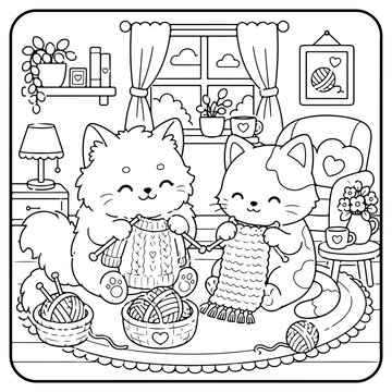 Cats Comfy days cute and comfy cozy coloring pages