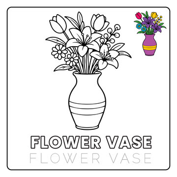 Flower Vase Cute House Items Coloring Pages for Kids