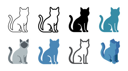 Naklejka premium Minimalist cat icon designs in various colors and styles perfect for playful pet-themed visuals and branding