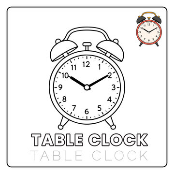Table Clock Cute House Items Coloring Pages for Kids