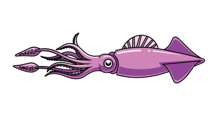 Fototapeta premium Purple Squid Cartoon Illustration with Long Tentacles and Fins Isolated on White for Marine Life and Ocean Theme Designs