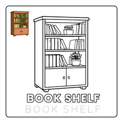 Obraz premium Book Shelf House Items Coloring Pages for Kids