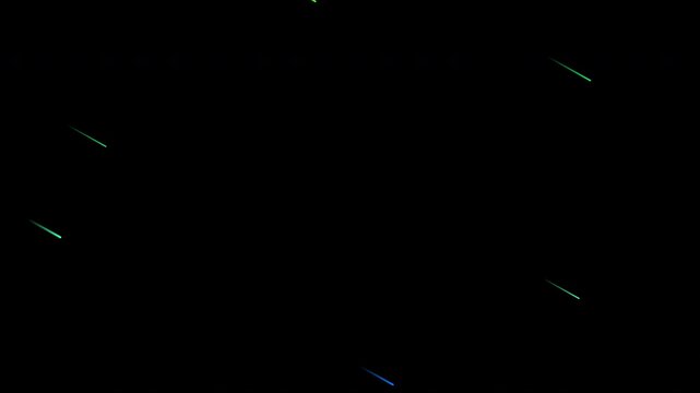 Landscape neon green digital matrix data rain falling diagonally on transparent alpha channel background