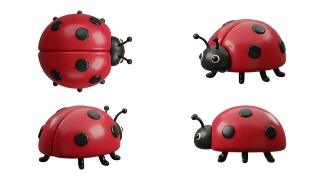 Set of four cute ladybugs in different poses
