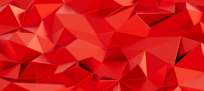 Dynamic red geometric low poly background with sharp angles and facets.