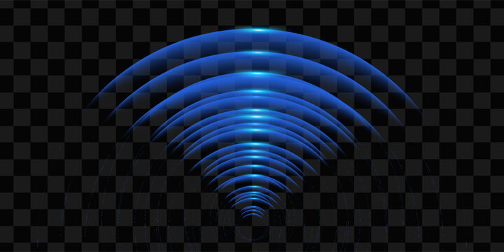 Round glowing light Wi-Fi effect and Sonar sound waves set. WiFi concentric circles and RFID Radio Frequency Identification signal. Water ripples with circular waves and echo of glowing signal. Vector