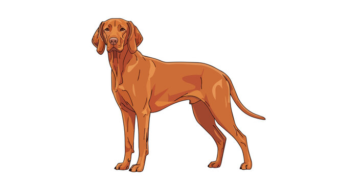 Elegant Hungarian Vizsla Dog Standing Isolated on White Background Beautiful Shorthaired Pointer Hunting Illustration