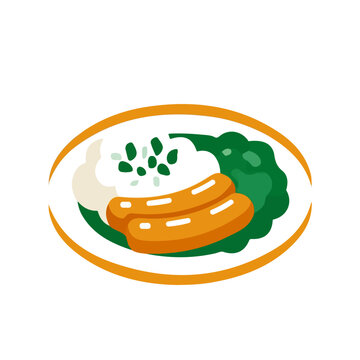 Bangers And Mash, clean flat 2D illustration with a minimal style, isolated on a white background.