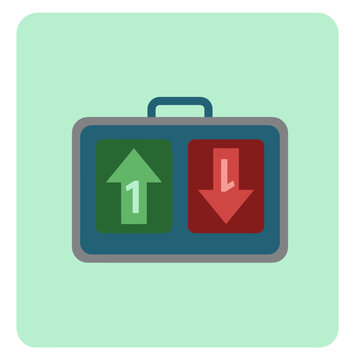 A flat vector icon showing elevator buttons with directional arrows