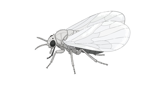 Detailed Whitefly Illustration Representing Agricultural Pests and Greenhouse Insects for Educational Science Projects