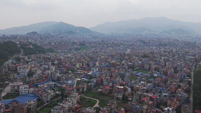 Drone view of Kirtipur highlighting traditional Newari settlements and historic landmarks.