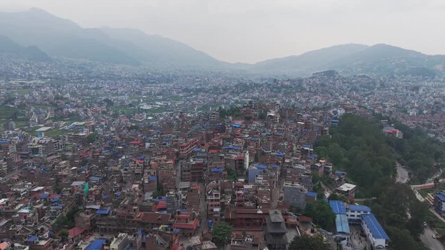 Drone view of Kirtipur highlighting traditional Newari settlements and historic landmarks.
