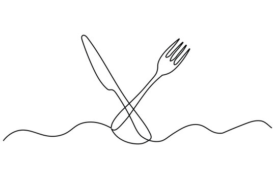 Fork knife spoon continuous line art minimalist restaurant vector illustrationFork knife spoon continuous line art minimalist restaurant vector illustration