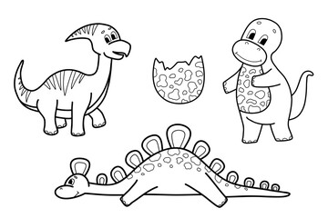 Naklejka premium Collection of cute doodle line dinosaurs. Children dinosaurs set.