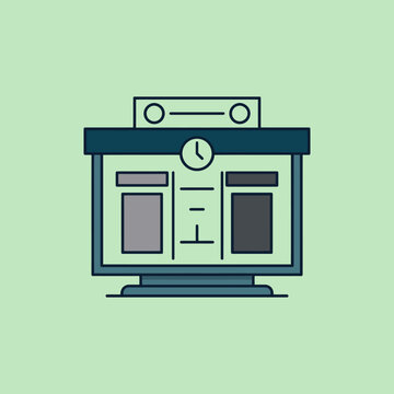A flat vector illustration of a modern train station clock