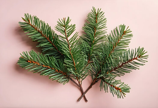 Two pine tree branches on pink background