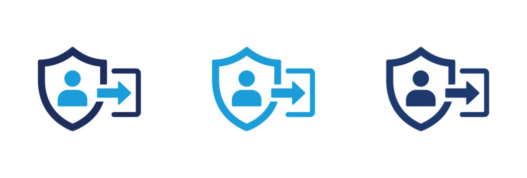Data privacy and secure user logout icon set with shield and arrow symbols.
