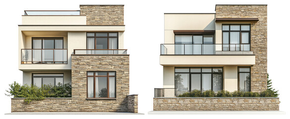 Fototapeta premium PNG Modern stone facade architecture on transparent background