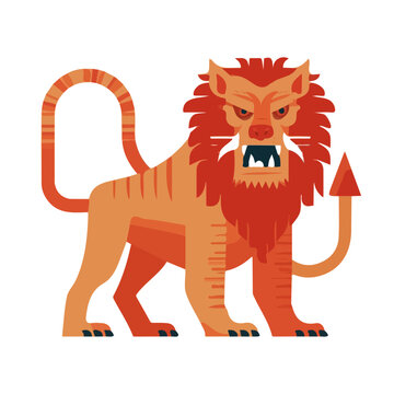 Manticore, flat 2D graphic illustration in a modern minimal style, isolated on a white background.