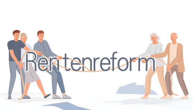 Rentenreform Seil beim freundlichen tauziehen zwischen Generationen vermittelt eine harmonische kompromissbereite friedliche Stimmung generative AI