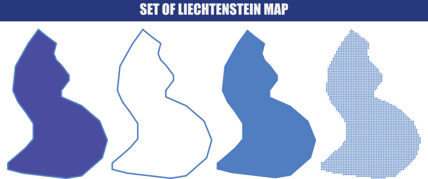 Set of liechtenstein map illustrations in various styles and blue