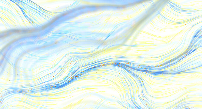 Beautiful abstract digital art with flowing lines and golden particles in motion