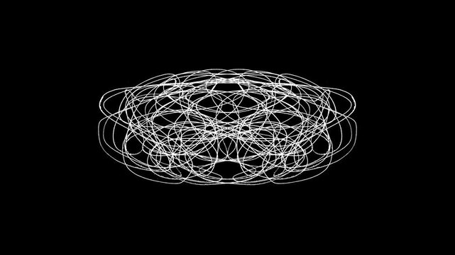 White, abstract, tangled, scribble, animation, symmetrical, messy, line, doodle, on, black, background, confusion, chaos, concept, motion, graphic, artistic, creative, design, 4k.
