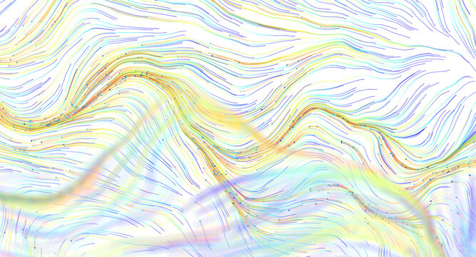 Vibrant abstract background with flowing lines and tiny colorful particles.