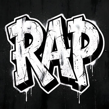 Graffiti style rap lettering with cracked texture on black background
