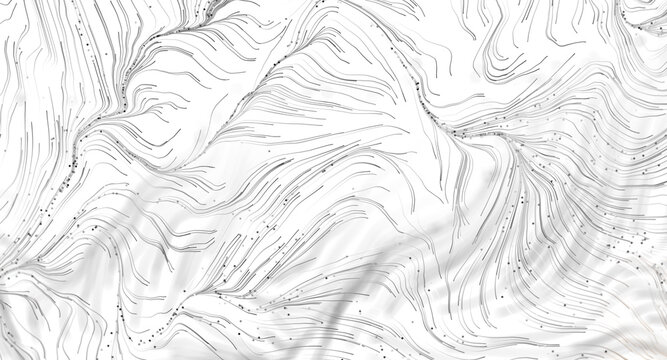 Abstract white background with flowing lines and scattered small dots