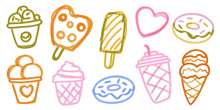 Kawaii Food Doodles Ice Cream Popsicles And Donuts Vector Illustration