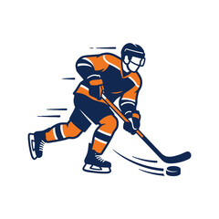 Obraz premium A dynamic ice hockey player skating with a puck on white