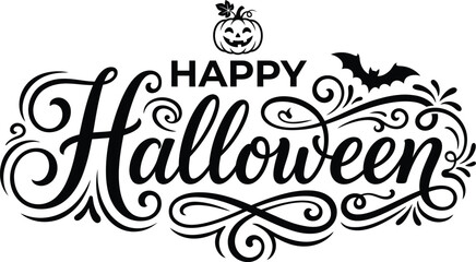 Fototapeta premium Helloween typography elegant calligraphy 'happy helloween' with pumpkin and bat graphics